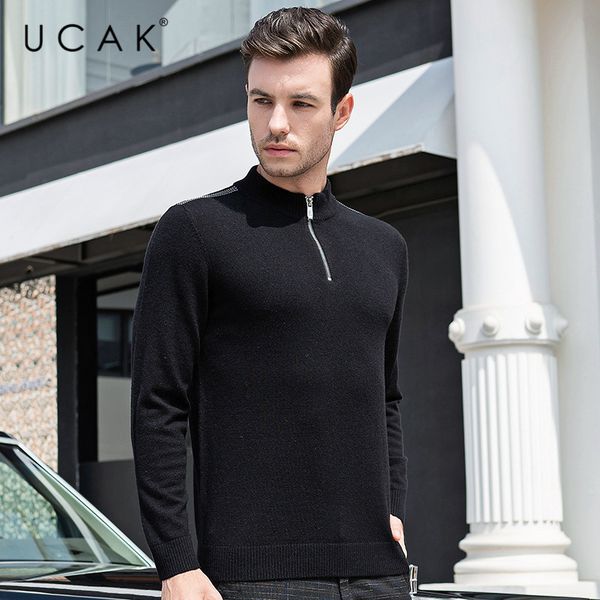 

men's sweaters ucak brand casual 2021 streetwear fashion trend thick warm pull homme pure merino wool winter cashmere men u3087, White;black