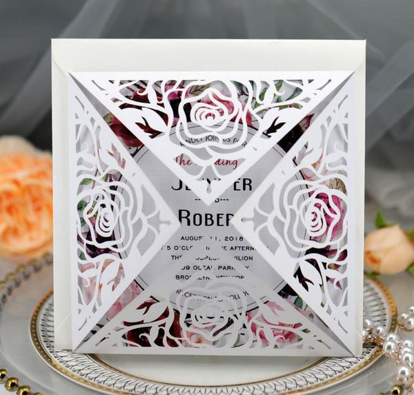 

greeting cards elegant square hollow rose flower invitation card laser cut wedding business birthday party decor supplies