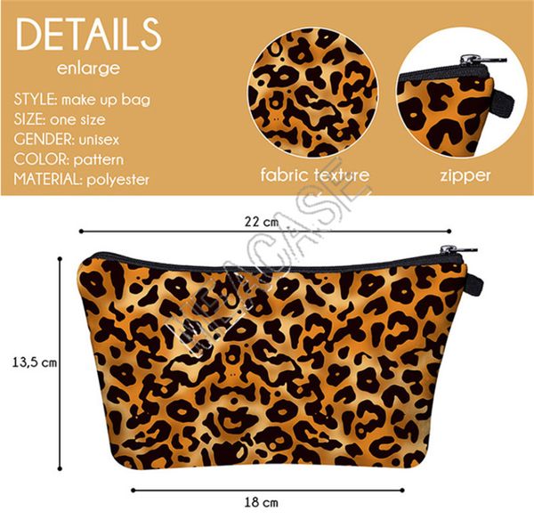 

women fashion bags color leopard printed cosmetic bag 3d digital printing clutch bag handbag ladies storage toiletry bag d81209, Black