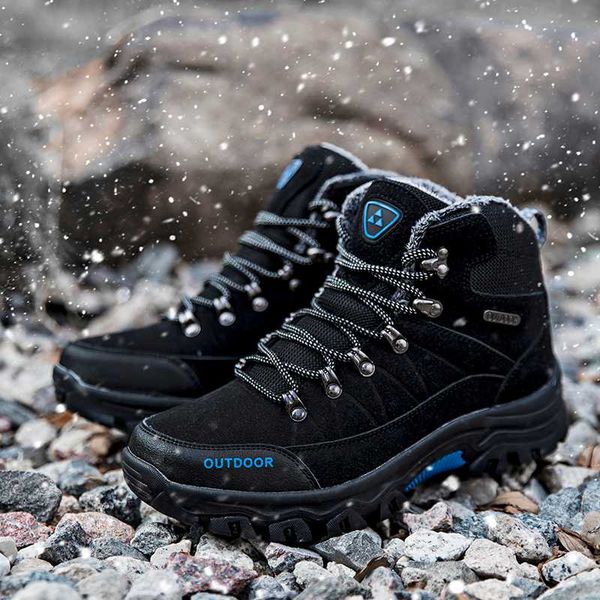 

new plus velvet men's boots winter snow boots bottes pour hommes men waterproof footwear outdoor walking shoes, Black
