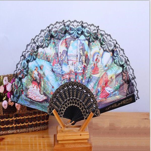 

spanish 60 fabric 9 hand party of pack fan landscape fan color pattern style size folding dancing character pieces random ktfhb
