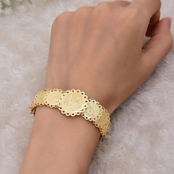 

annayoyo arab ethnic gold copper coin bangles bracelet for bride women dubai jewelry bracelet african gifts kid birthday present, Black
