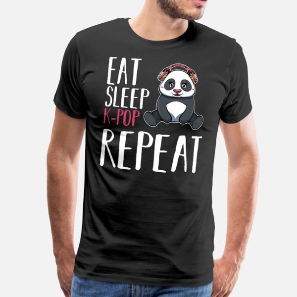 

eat sleep kpop repeat kawaii panda music saranghae t shirt men printed tee shirt o-neck family cute comical summer style pattern shirt