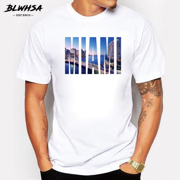 

blwhsa new arrive men t-shirt miami city design printing cotton casual summer short sleeve tee shirts for men