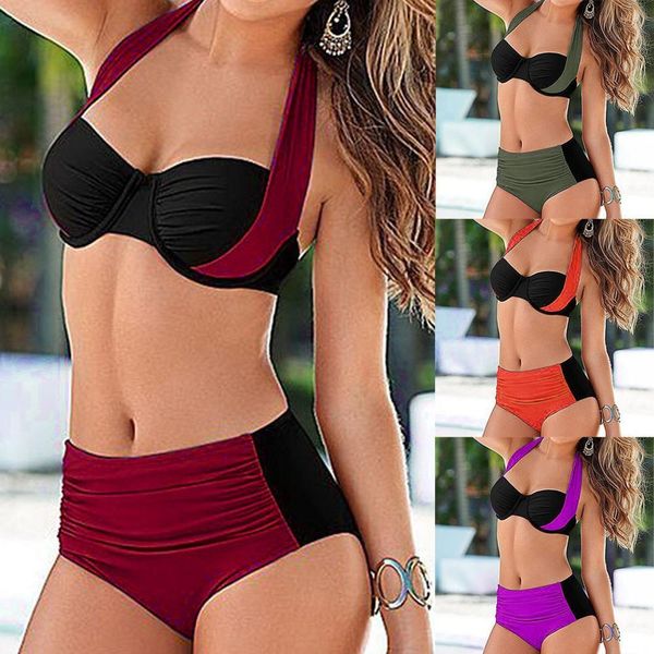 

bikini push up 2020 women swimsuit striped patchwork plus size swimwear female bandage biquini bathing suit women s-xxxl f3, Black;white