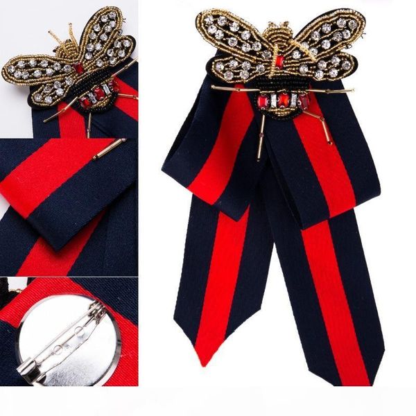 

beatfull designer rhinestone pre-tied ribbon bow tie for men women bee brooch pin collar jewelry for women support fba drop shipping h415r, Gray