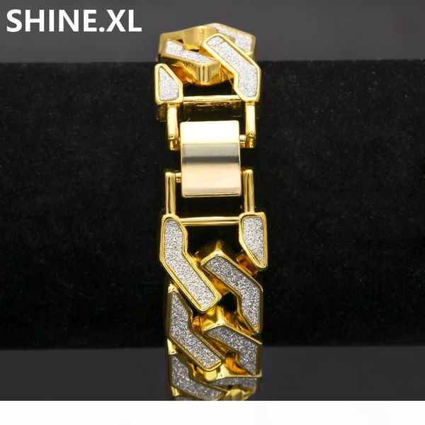 

iced out miami cuban link bracelets for men jewelry 3d gold silver color plated mens 15mm wide mens 8.5inch bracelet, Black