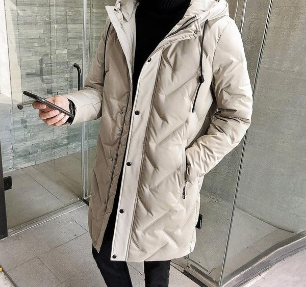 

new winter down jacket men s zipper and hat casual medium-and-long coat003, Black