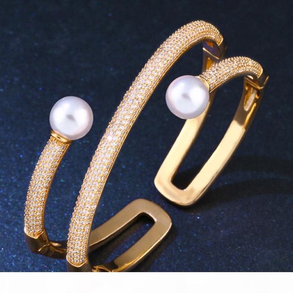 

zlxgirl women size gold color bangle jewelry classic metal micro pave setting bangle wedding pearl jewelry, Black