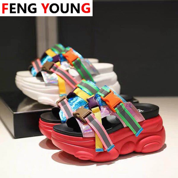 

2020 open slippers platform wedge women toe sandals shoes ladies slipper female slides beach 8cm wedges platform slippers, Black