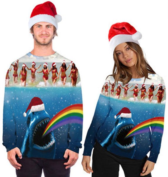 

sweatshirt christmas animal digital printing female round neck sweater large size loose couple autumn clothing home wear, Black