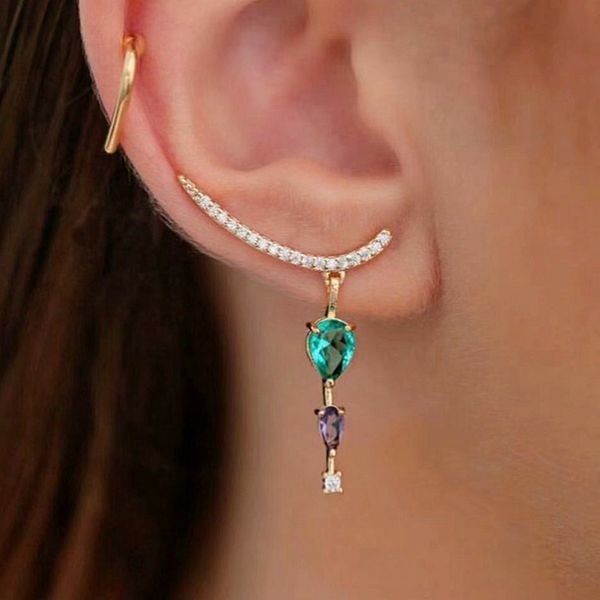 

gold color copper stud earings tiny white cubic zirconia green colorful crystal glass water drop pendant cz fashion jewelry 2020, Silver
