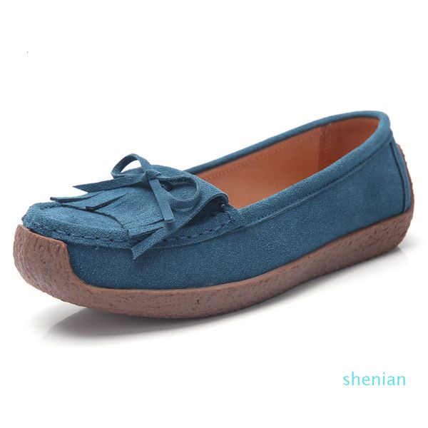 

ladies flat shoes slip on shoes breathable lightweight shallow genuine leather suede tassel plus size casual for women vintage, Black