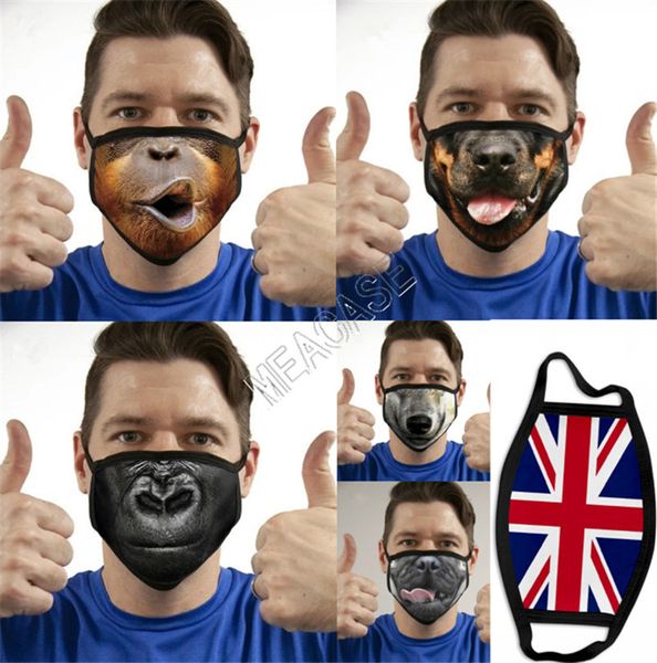 

3d animal fashion face mask ins cartoon lovely creative funny expression dustproof cotton cloth masks washable reusable ear loop mask d81405, Black