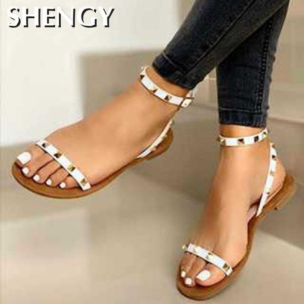 

2020 summer women flat shoes gladiator open toe beach sandals rivet ankle strap roman ladies sandals zapatos mujer chaussure, Black