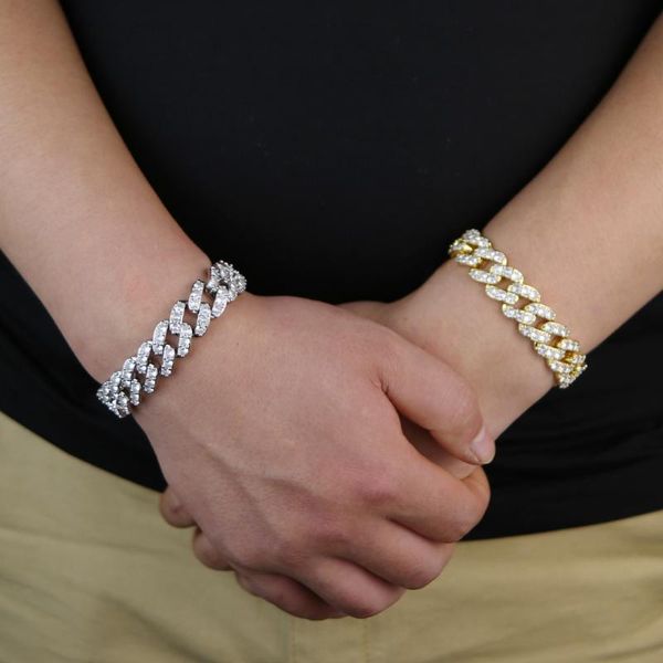 

sparking 5a cz paved 15mm heavy miami cuban link chain bracelet full iced out cubic zirconia bling bling hiphop jewelry for men, Golden;silver