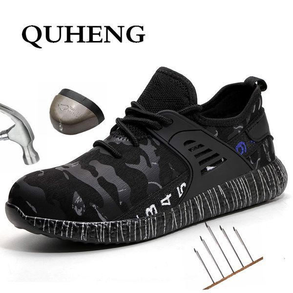 

quheng lightweight steel toe safety working shoes steel toe cap men indestructible immortal ryder shoes breathable sneakers, Black