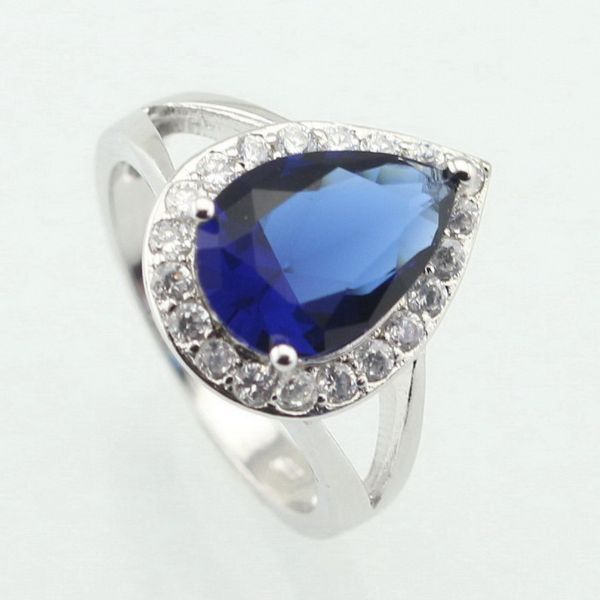 

wpaitkys blue cubic zirconia white stone silver color ring for women distinctive crystal jewelry size 6 7 8 9 10 gift box, Golden;silver