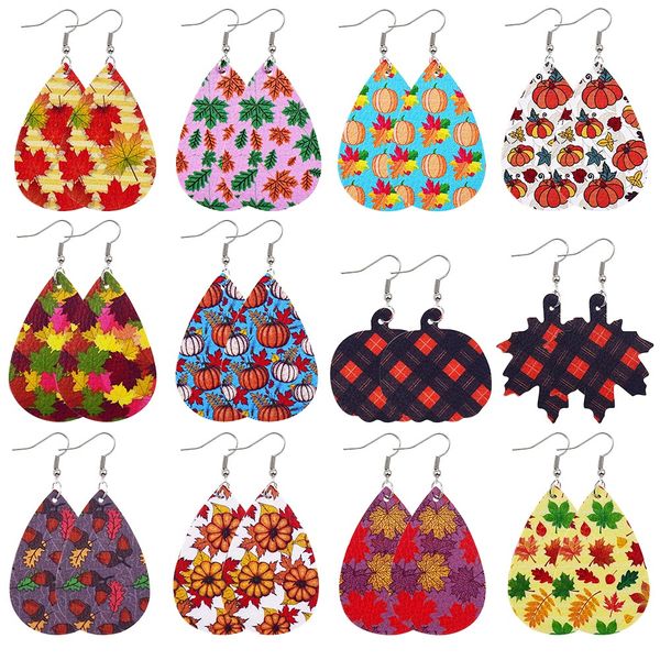 

новинка 2020 тыква клен благодарения турции кожа pu серьги мода день благодарения teardrop лист серьги подарки, Silver
