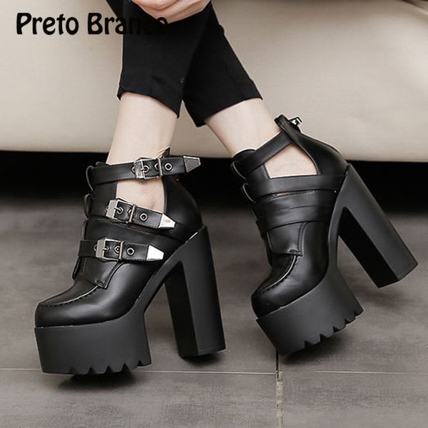 

boots preto branco 2021 shoes 14cm heels coarse-heeled waterproof table single night clubs hate heaven-high zyw, Black