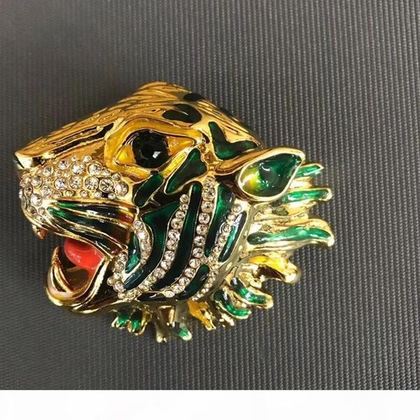 

newtiger head designer brooch with stamp bling bling rhinestone luxury brooch suit lapel pin famous jewelry gift, Gray