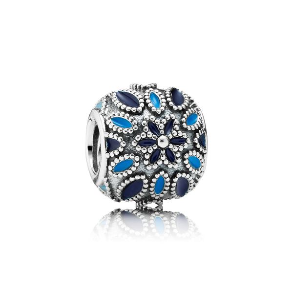 

authentic ale 925 sterling silver cathedral rose floral charm beads with 3 shades of blue enamel fit pandora bracelet for diy jewelry making, Black