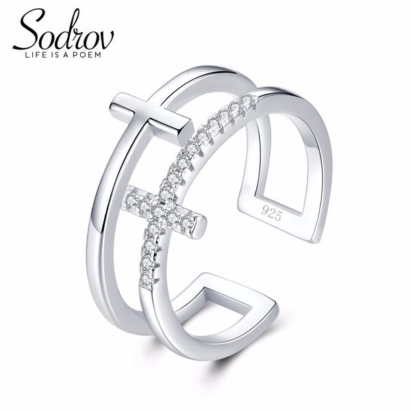 

trendy simple style 925 100% solid sterling silver open finger rings for women cross birthday present r032, Golden;silver