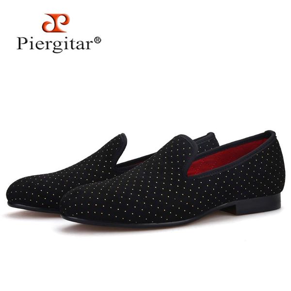 

piergitar new arrival polka dots design men handmade shoes men casual loafers plus size male's flats classic smoking slipper, Black