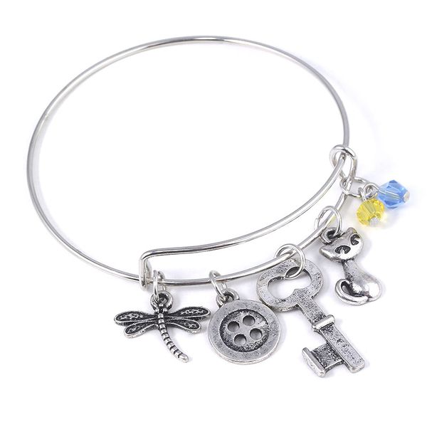 

Coraline metal bracelet black cat dragonfly button key bracelets surprise birthday party for participants in the crystal jewelry
