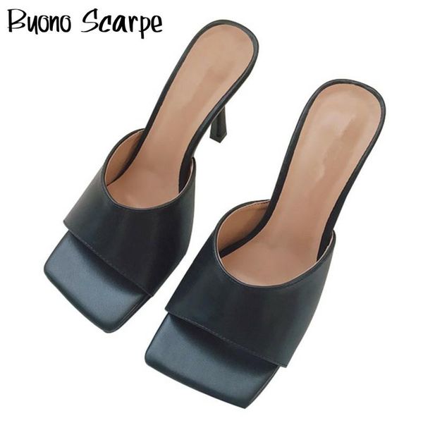 

площадь высокого качества женщин тапочки toe sexy высокие каблуки кожа тапочки женщин слайды лето тапочки повседневная обувь партии женщина, Black