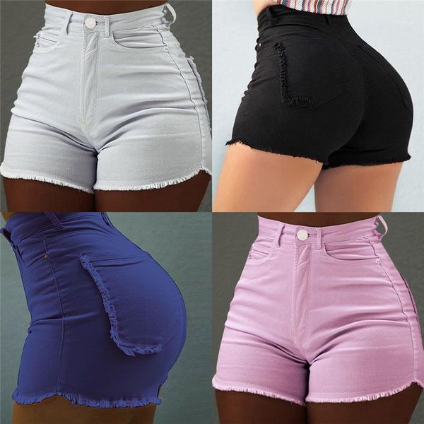 

jeans shorts fashion summer pocket ladies pants streetwear style womens clothing solid color womens, Blue