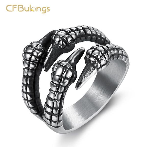 

cfbulongs vintage men stainless steel black color dragon claw ring fashion punk biker men's jewelry party gift, Golden;silver