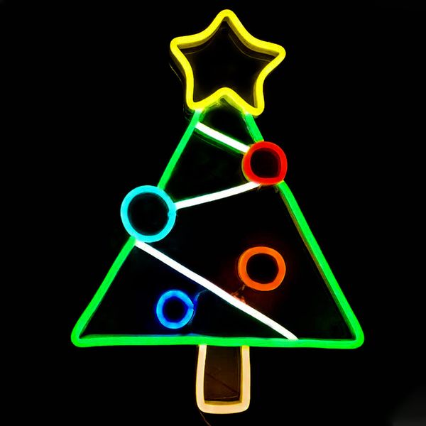 Decorazione per feste Regalo di Natale Piccolo albero di Natale Segno Illuminazione natalizia Casa Bar Luoghi pubblici Luce al neon fatta a mano 12 V Super luminosa