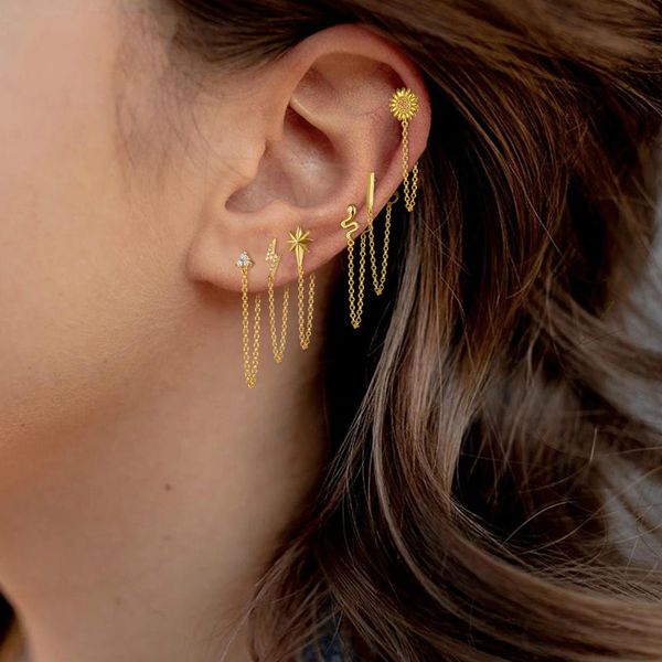 

AprilGrass Brand 925 Sterling Silver Statement Earrings Geometric Bar Daisy Star Snake Earrings For Women Hanging Dangle Earring Drop Earing