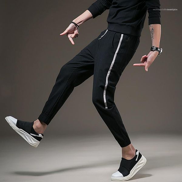 

pencil pants korea style casual mens clothing spring mens designer pants sports style solid color pockets, Black