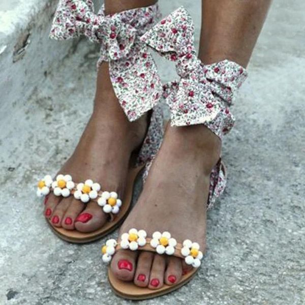 

women sandals 2020 bohemian flower summer shoes woman beach flat sandals plus size flip flops ladies cross strap bow slippers, Black