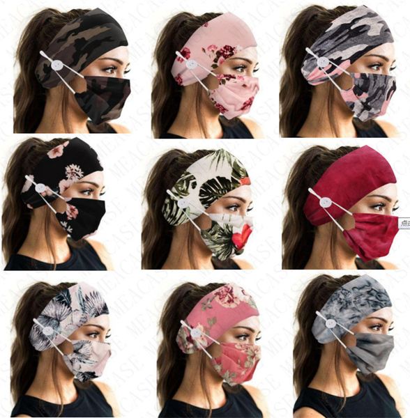 

sports face mask holder headbands with button hairband tie dye face mask floral printed masks women elastic hair bands 2pcs/set dhl d8503, Black;white