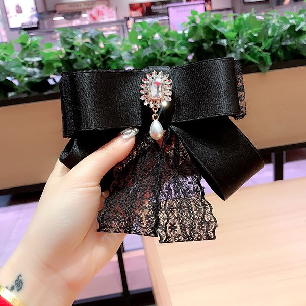 

high grade ribbon bow brooches lace bowknot brooch collar pins corsage shirt tie cravat wedding broches jewelry women gift party, Gray