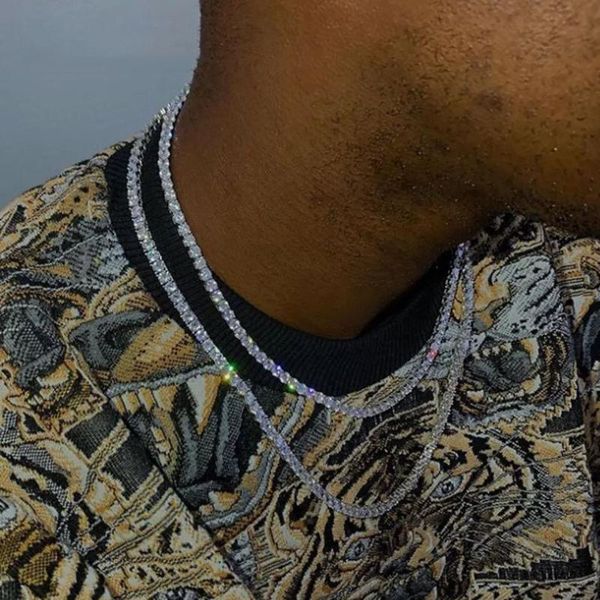 

chokers 1 row rhinestone men hip hop necklace rapper choker chain puck iced out tennis bling crystal for women, Golden;silver