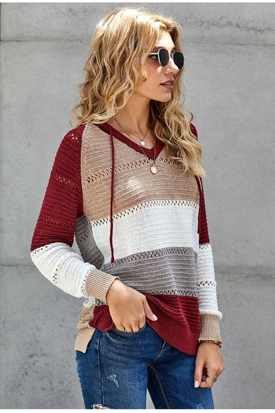 

fashion new womens sweaters pullover long sleeves loose stripe ladies wool knitting party casual hoodie size s-2xl, White;black