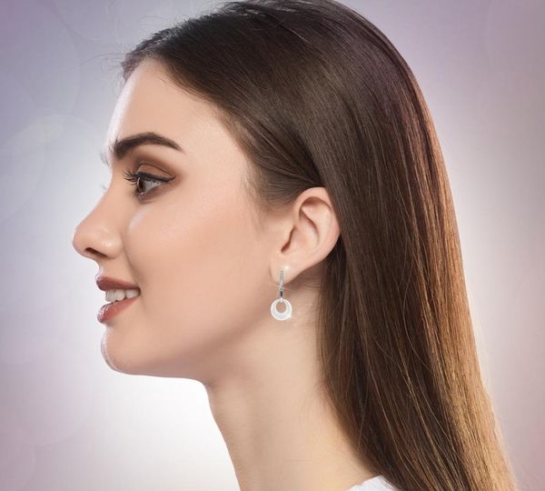 

простого стиль женских серег smooth white hollow круг керамик шпилька серьга заявление ear brinco ювелирных изделия партия подарки, Golden;silver