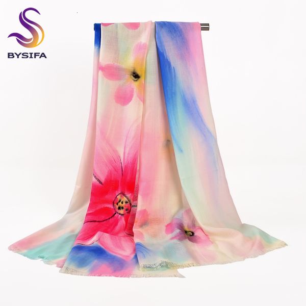 

bysifa] brand blue pink wool scarves women winter grade thicken scarves wraps tassel floral 100% wool shawl scarf 180*70cm, Blue;gray