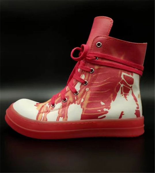 

new boots breathable men's and women's lace-up high-shoes designer casual running shoes leather color graffiti boots, Black