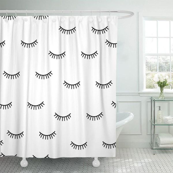 

shower curtains lash closed eyes black cute pattern beauty white curtain waterproof polyester 60 x 72 inches set with hooks