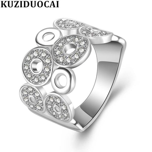 

cluster rings kuziduocai fashion jewelry zircon stainless steel circle wedding bride party for women girls gifts anillos bague r-812, Golden;silver