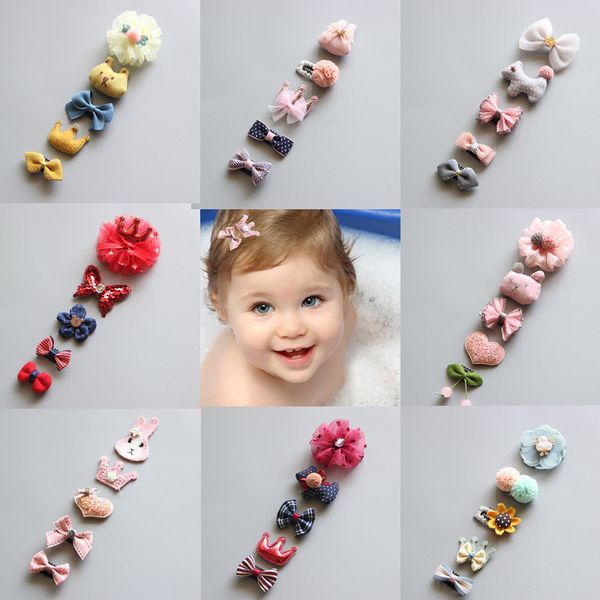 

5pcs/set cartoon toddler hair clips animal motif mini hairpins for baby girls hair pins kids barrettes newborn hair accessories, Slivery;white