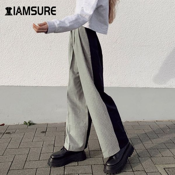 

women's pants & capris iamsure 2021 streetwear fashion patchwork casual loose high waist female wide leg kpop straight trousers, Black;white
