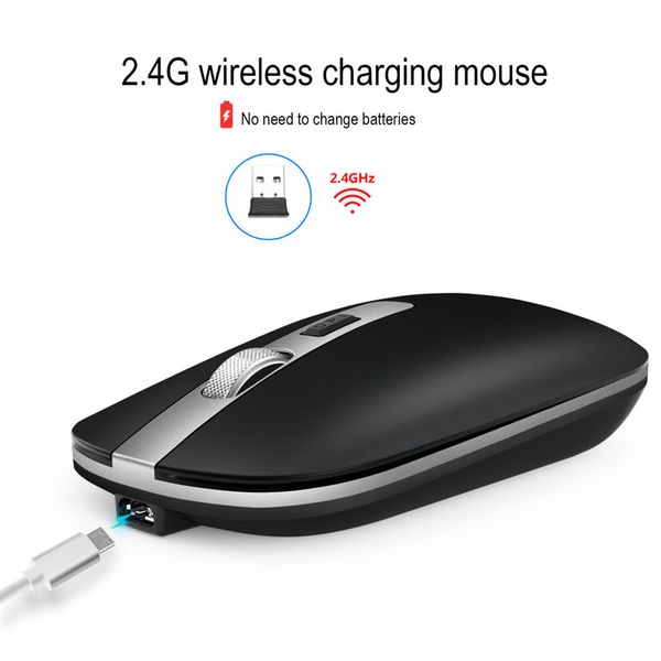 Mouse wireless 2.4G Mouse di ricarica ricaricabile USB Ultra-sottile Silenzioso Muto Ufficio Optoelettronico PC Laptop Home Pad