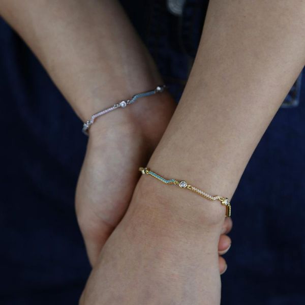 

rainbow cz bar bracelet for girl women 2020 new trendy jewely geometric design, Golden;silver