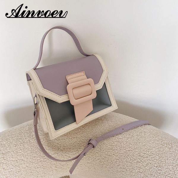 

ainvoev female travel handbags contrast color lady small shoulder bag pu leather crossbody bags for women